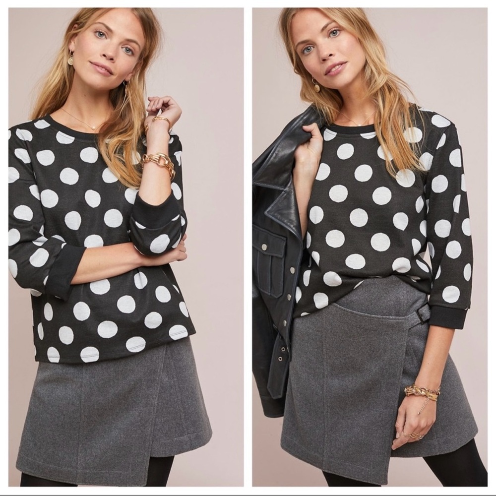 Blue Tassel by Anthropologie Black and White Dot Top Size Large